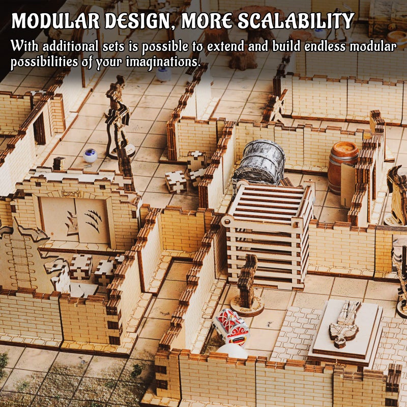 CZYY Dungeon Brick Walls (Set of 16) Wood Laser Cut 2" x 1" 3D Modular Terrain Tiles 28mm Scale Perfect for D&D, Dungeons & Dragons, Wargames and Other Tabletop RPG - Image 5